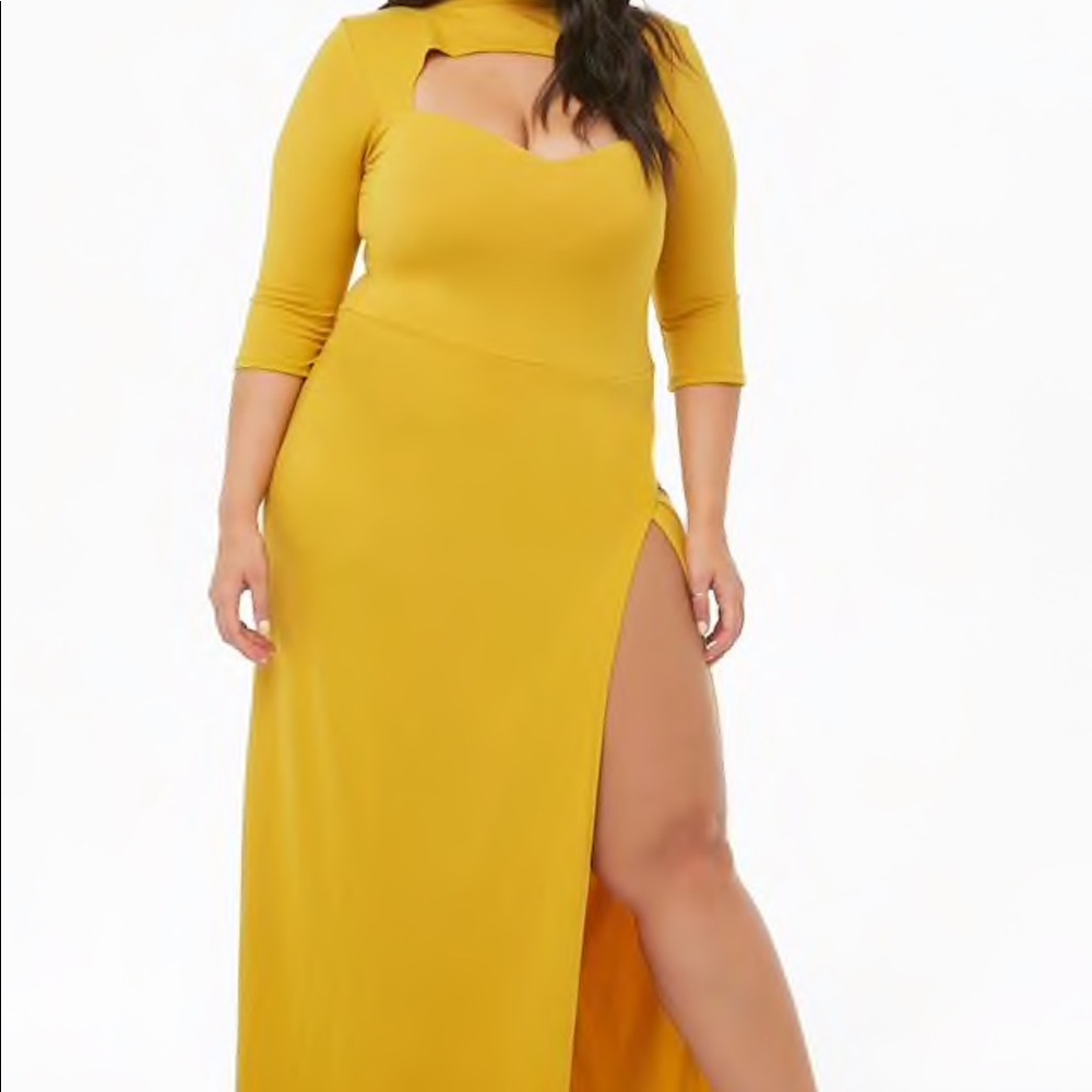 Mustard Plus Size High Slit Dress